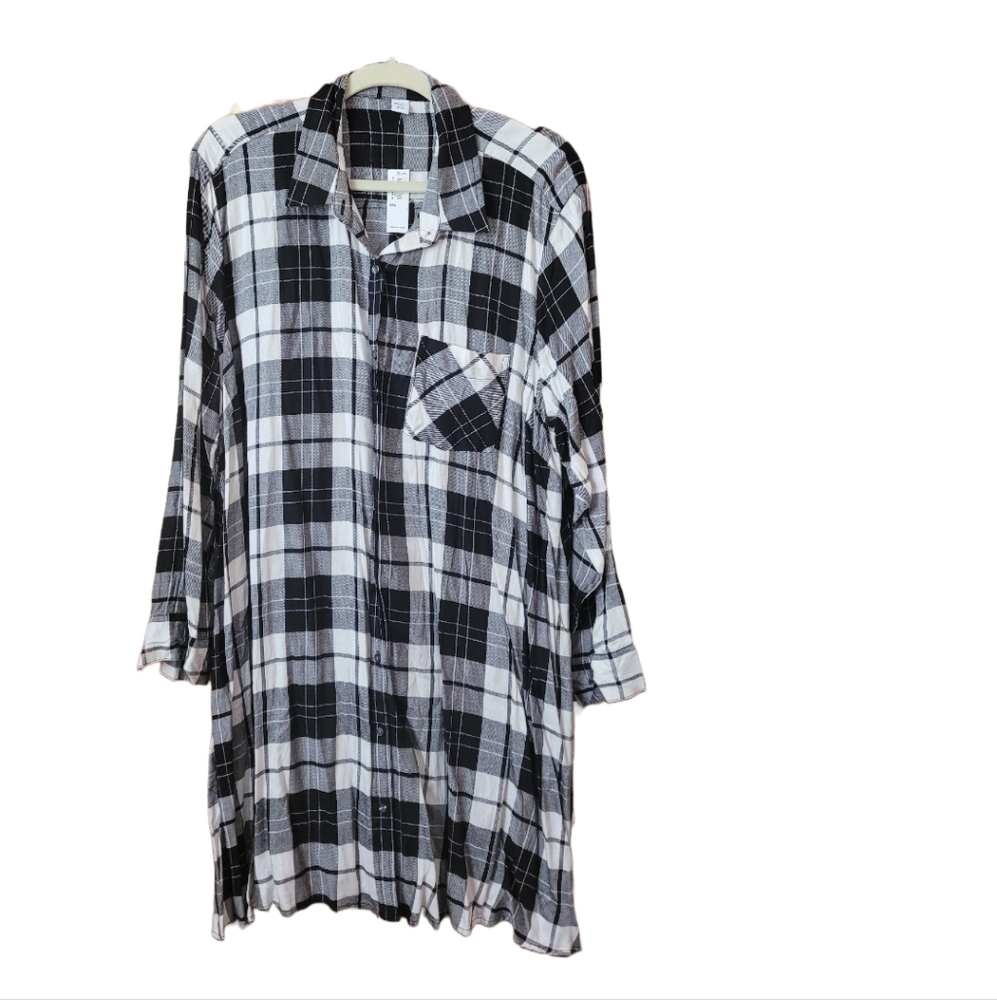 Old Navy black and white plaid long sleeve shirtdress XXL